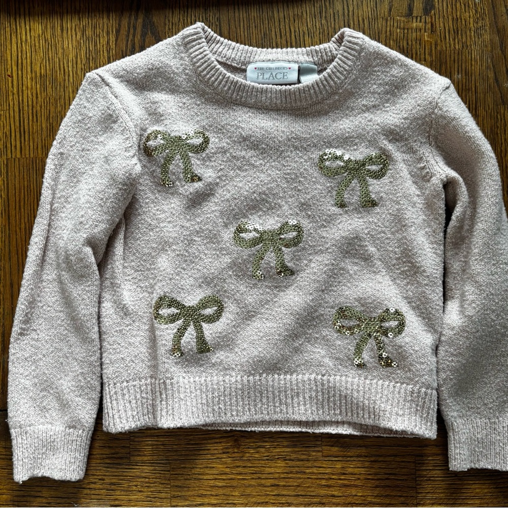 Children’s Place Light Pink Sweater with Gold Sequin Bows